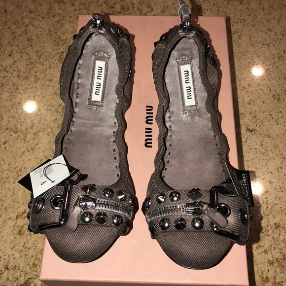 Miu Miu Shoes - Miu Miu Brown Flats with Studs